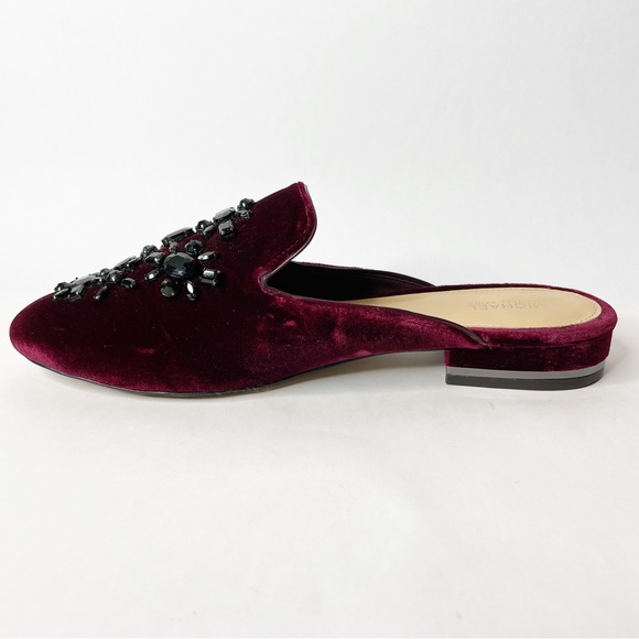Michael Michael Kors Edie Embellished Burgandy Velvet Slides Size 7 - Picture 5 of 11